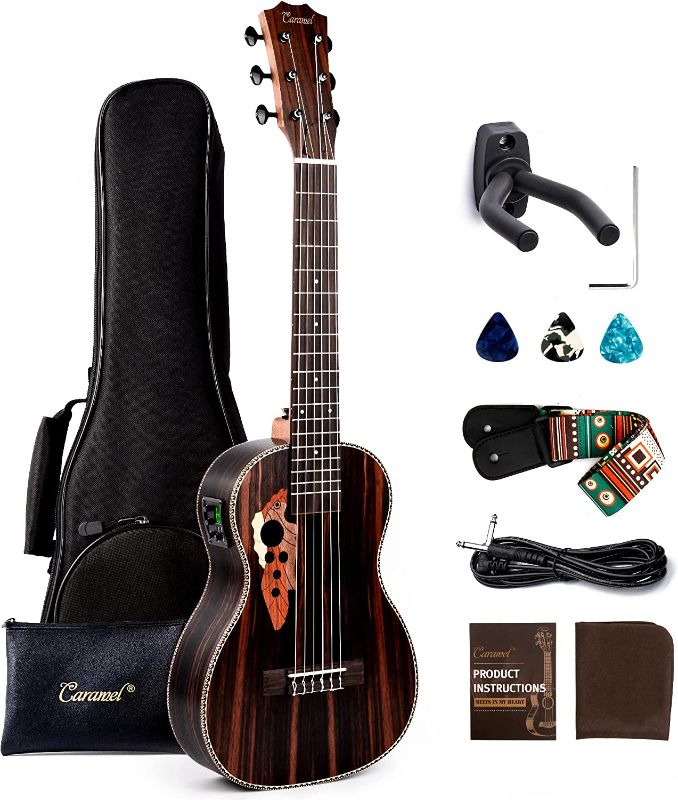 Photo 1 of 30inch Caramel CB904G Ebony Wood   Small Guitar Kit Beginner Guitarlele Starter Bundle Strings, Padded Gig Bag, Strap and Wall mount Set (Ebony)
