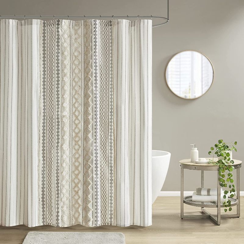 Photo 1 of 
INK+IVY Imani Tufted Chenille 100% Cotton Shower Curtains Machine Washable, Modern Home Bathroom Décor Bathtub Privacy Screen, 72" x 72", Ivory
