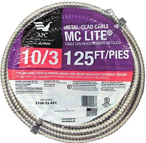 Photo 1 of Afc Cable Systems 2108-32-AFC 10/3 x 125 ft. Solid MC Lite Cable
