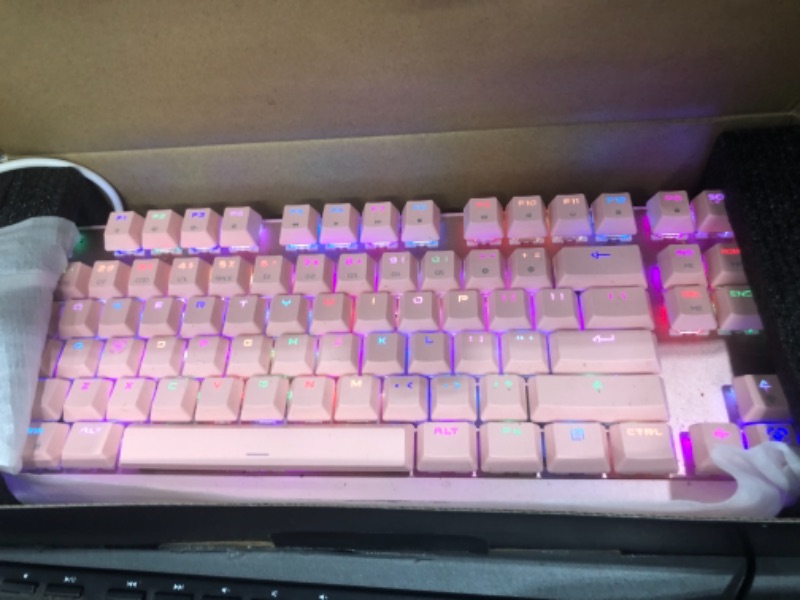 Photo 2 of Motospeed Professional Gaming Mechanical Keyboard RGB Rainbow Backlit 87 Keys Illuminated Computer USB Gaming Keyboard for Mac & PC Pink
TESTED WORKS WELL
