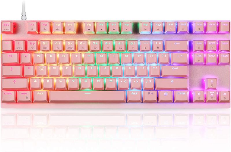 Photo 1 of Motospeed Professional Gaming Mechanical Keyboard RGB Rainbow Backlit 87 Keys Illuminated Computer USB Gaming Keyboard for Mac & PC Pink
TESTED WORKS WELL
