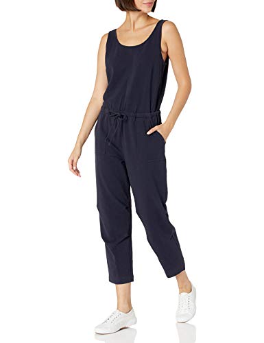 Photo 1 of Amazon Brand - Daily Ritual Women's Stretch Cotton Knit Twill Drawstring Waist Sleeveless Jumpsuit, Navy, XX-Large
