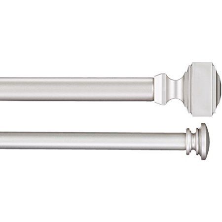 Photo 1 of Basics 1" Double Curtain Rod with Square Finials - 72" to 144", Nickel
