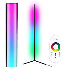 Photo 1 of TACAHE Corner Floor Lamp - RGB Color Changing Mood Lighting, Dimmable LED Modern Floor Lamp with Remote, 56" Metal Standing Lamp for Living Room, Bedroom 20W - Black
