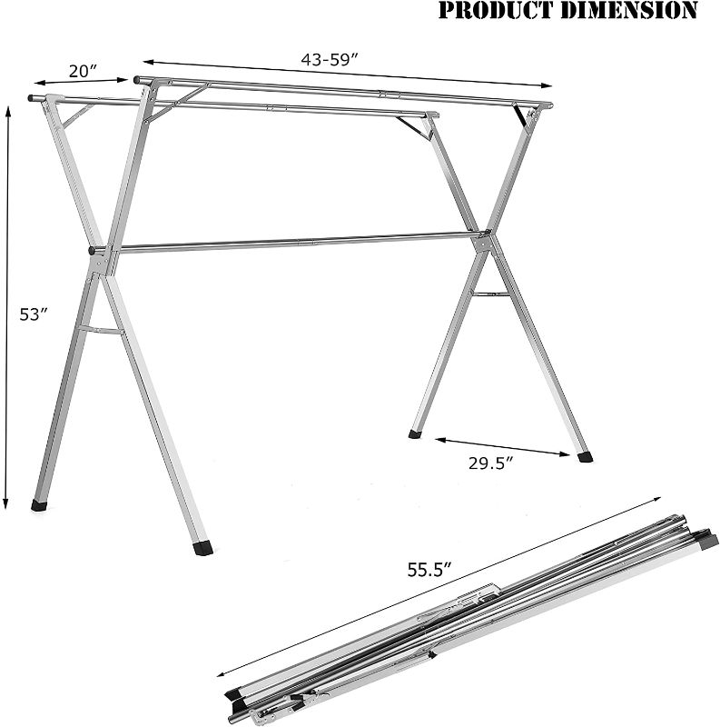 Photo 1 of *SEE last picture for damage*
HYNAWIN Clothes Drying Rack Stainless Steel Laundry Drying Rack Heavy Duty Collapsible Garment Rack for Indoor Outdoor, 59 Inch
