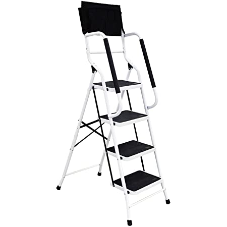 Photo 1 of charaHOME 4 Step Ladder Step Stool 500 lb Capacity Folding Portable Ladder Steel Frame with Safety Side Handrails Non-Slip Wide
