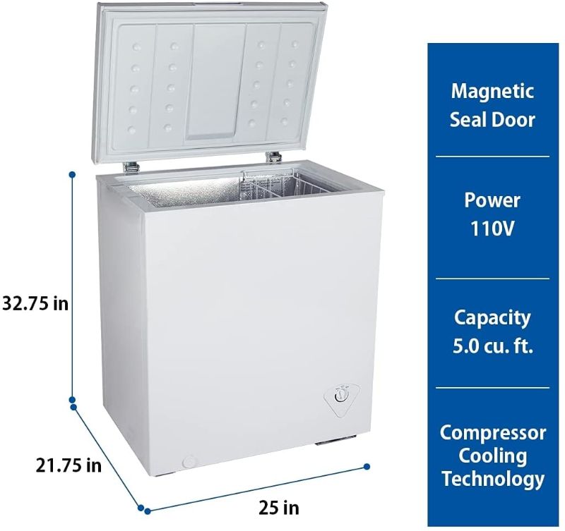 Photo 1 of *UNABLE to test due to damaged plug*
Koolatron KTCF155 Compact Chest 5.0 Cubic Feet Capacity and Removeable Wire Basket-Mini Freezer Ideal for Home, Apartment, Condo, Cabin, Basement-White
