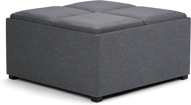 Photo 1 of *MISSING feet and hardware*
SIMPLIHOME Avalon 35 inch Wide Square Coffee Table Lift Top Storage Ottoman, Cocktail Footrest Stool in Upholstered Slate Grey Linen Look Fabric for the Living Room, Contemporary, 
35"Wx 35"D x 18"H