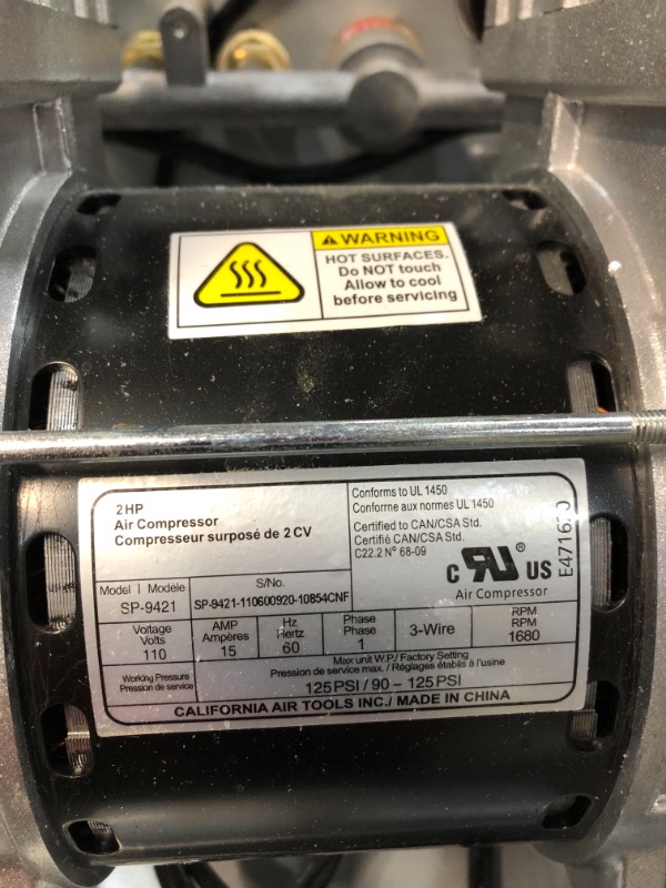Photo 1 of California Air Tools 10020C Ultra Quiet Oil-Free and Powerful Air Compressor, 2 HP, 16 x 15.1 x 35.9 inches

