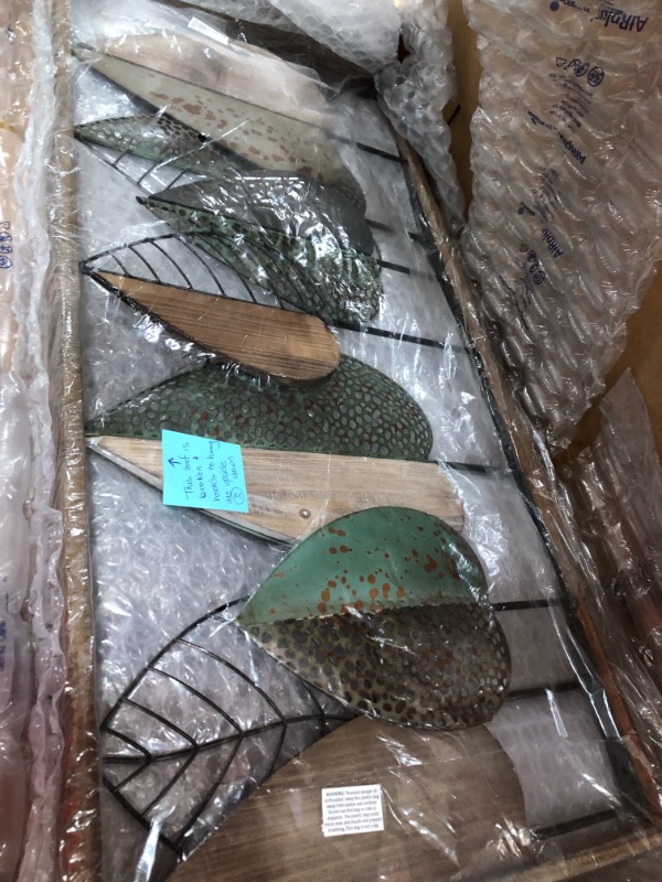 Photo 1 of *SEE last picture for damage*
Deco 79 Natural Rectangular Iron and Wood Stylized Leaf Wall Decor, 47”L x 3”W x 22”H, Multi-Colored
