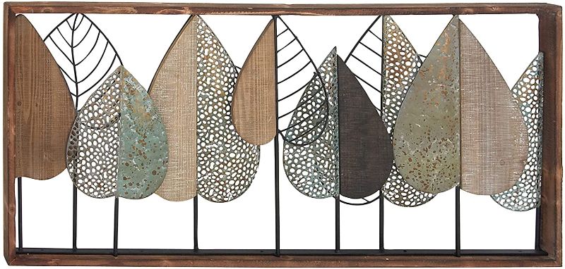 Photo 1 of *SEE last picture for damage*
Deco 79 Natural Rectangular Iron and Wood Stylized Leaf Wall Decor, 47”L x 3”W x 22”H, Multi-Colored
