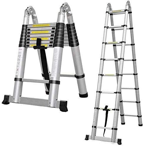 Photo 1 of 5M/16.4ft Multi Purpose Folding Telescopic Ladder Aluminum Extension Ladders A-Shape Length (2.5M+2.5M)
