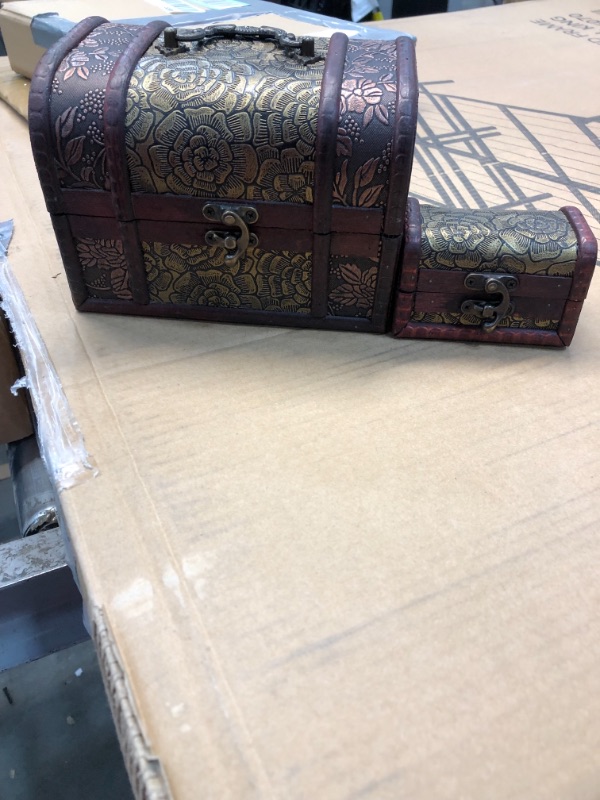 Photo 2 of *MISSING a chest*
Juvale 3 Piece Wooden Treasure Box - Keepsake Box - Treasure Chest with Flower Motif for Jewelry