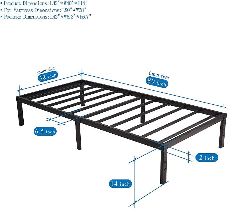 Photo 1 of *MISSING hardware and manual* 
Homdock 14 Inch Metal Platform Bed Frame/Sturdy Strong Steel Structure 3500 lbs Heavy Duty/Noise Free/None Slip Mattress Foundation/No Box Spring Needed/Black Finish, TWIN XL
