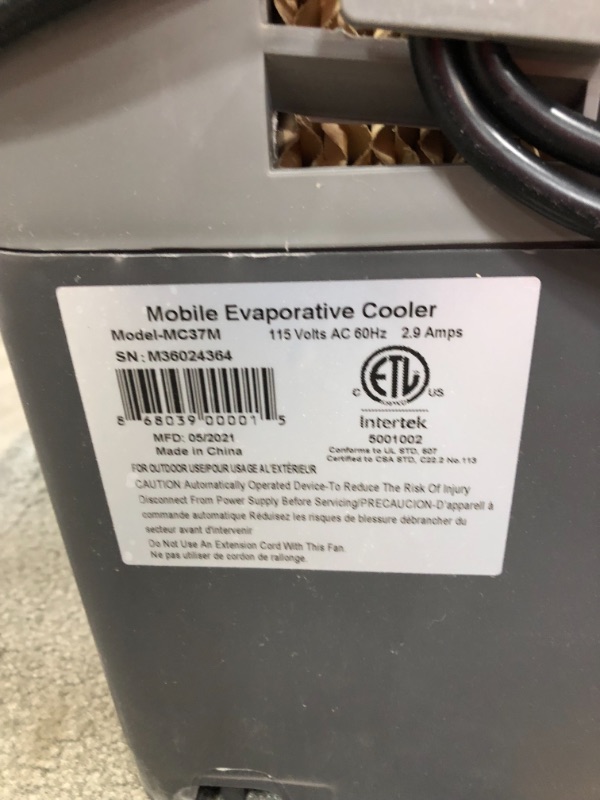 Photo 4 of *wheels in COMPARMENT under item*
Hessaire MC37M Portable Evaporative Cooler, 3100 Cubic Feet per Minute, Cools 950 Square Feet, 24 x 16 x 38 inches

