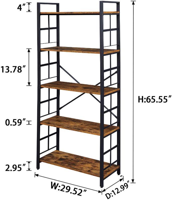 Photo 1 of *MISSING hardware and manual* 
OIAHOMY Industrial Bookshelf?5-Tier Vintage Bookcase and Bookshelves, Rustic Wood and Metal Shelving Unit, Display Rack and Storage Organizer for Living Room, Rustic Brown
