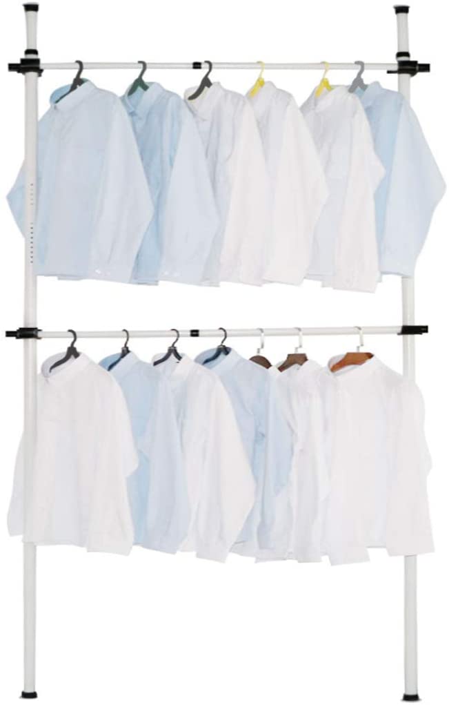 Photo 1 of Clothes Rack Hanger, Asunflower Clothes Bar No Drilling 2-Tier Adjustable Garment Rack Heavy Duty Clothing Organizer System, Adjustment of height: 43-122 inches , Adjustment of width: 27-47 inches
