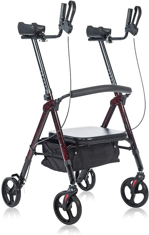 Photo 1 of BEYOUR WALKER Heavy Duty Upright Walker with Oversize Padded Seat & Backrest, Support Up to 500lbs, Flame Red, Between 5’3”-6’2”
