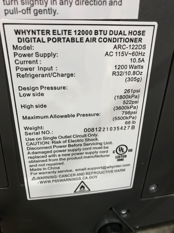Photo 6 of Whynter ARC-122DS Elite Dual Hose Digital Portable Air Conditioner Dehumidifier