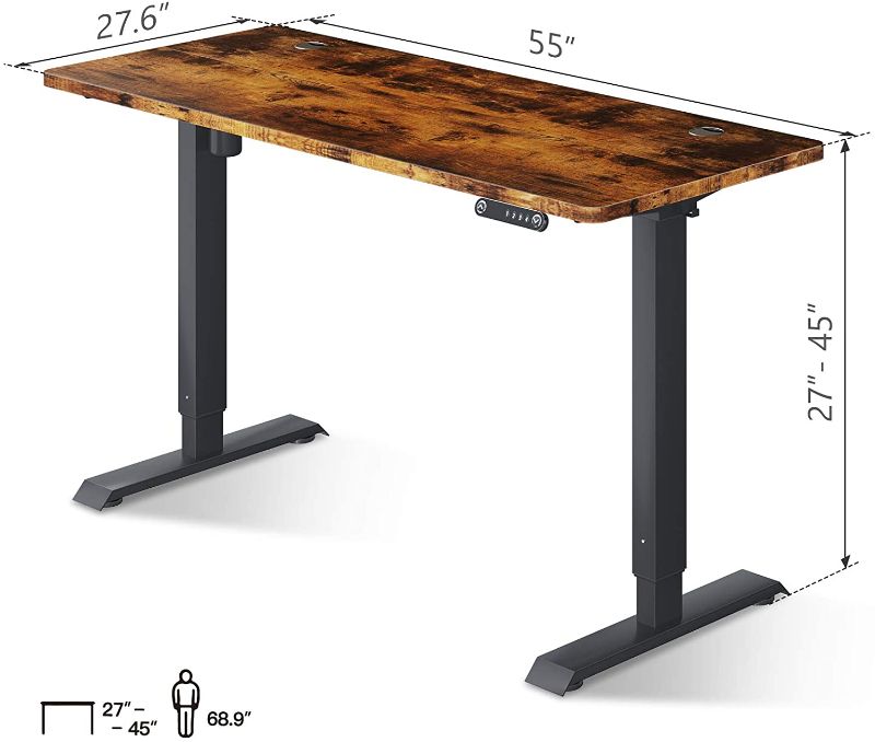 Photo 1 of *SEE notes*
KKL Height Adjustable Electric Standing Desk, 55 x 28 Inches Sit Stand Desk Home Office Table with Splice Board, Rustic Brown
