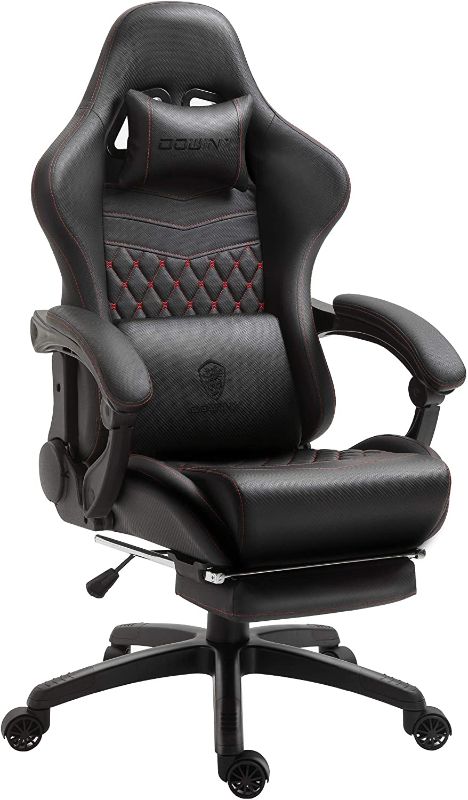 Photo 1 of *USED*
*MISSING manual* 
Dowinx Gaming Chair Office Chair PC Chair with Massage Lumbar Support, Racing Style PU Leather High Back Adjustable Swivel Task Chair with Footrest (Black&Red)
