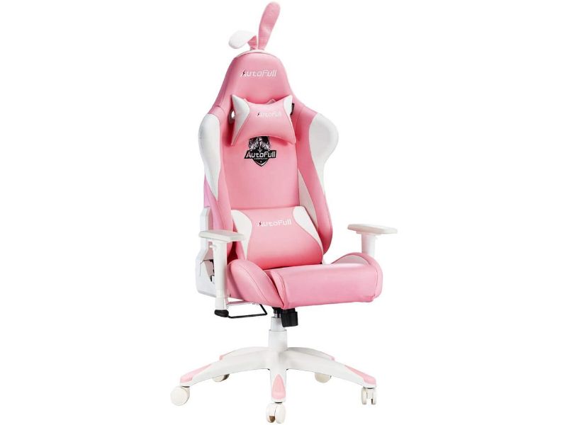 Photo 1 of *previously opened* 
*may be MISSING some hardware*
AutoFull Pink Gaming Chair Desk Chair Office Chair PU Leather High Back Ergonomic Racing Office Desk Computer Chairs with Lumbar Support, Rabbit Ears
