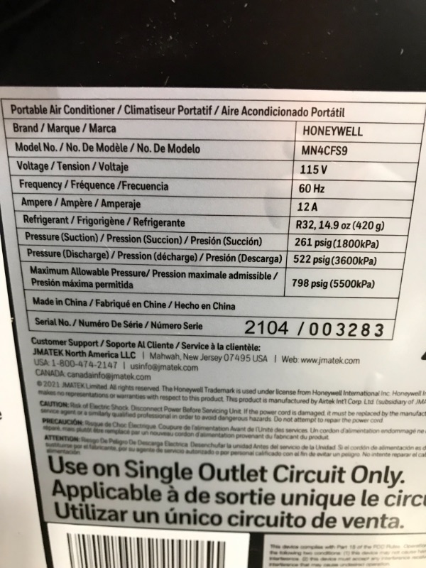 Photo 6 of *MISSING hole cover*
Honeywell 14,000 BTU Portable Air Conditioner, Dehumidifier & Fan - Black & Silver, MN4CFS9
