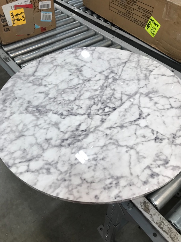 Photo 2 of *SEE last pictures for damage*
Lucy White Carrara Faux Marble Table Top with Black and Gold Pedestal Base Modern Kitchen or Dining Table