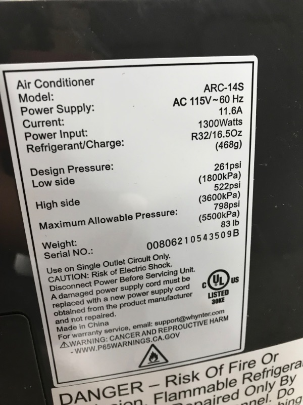 Photo 7 of *SEE notes*
Whynter ARC-14S 14,000 BTU Dual Hose Portable Air Conditioner, Dehumidifier, Fan with Activated Carbon Filter Plus Storage Bag for Rooms up to 500 sq ft, Platinum and Black
