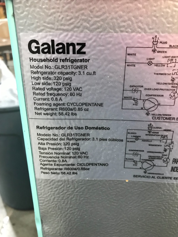 Photo 4 of *SEE notes*
Galanz GLR31TGNER Dual Door Fridge, Adjustable Mechanical Thermostat with True Freezer, 3.1 Cu FT, Green
