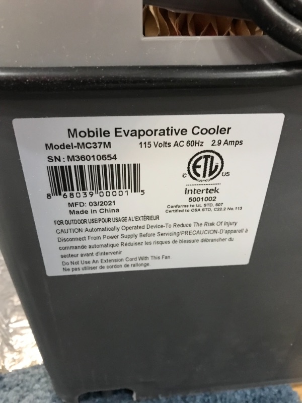 Photo 5 of *wheels in COMPARTMENT on bottom*
Hessaire MC37M Portable Evaporative Cooler, 3100 Cubic Feet per Minute, Cools 950 Square Feet
