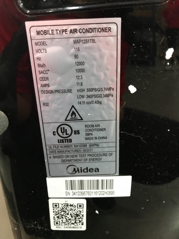 Photo 7 of *front fan is not straight, SEE last picture*
Midea Duo 12,000 BTU(10,000 BTU SACC)Ultra Quiet Smart HE Inverter Portable Air Conditioner, Dehumidifier, and Fan-Cools upto 450 sq.ft, Works with Alexa/Google Assistant Includes Remote Control, Black
