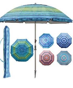 Photo 1 of Blissun 7.2' Portable Beach Umbrella with Sand Anchor, Tilt Pole, Carry Bag, Air Vent- Green 
