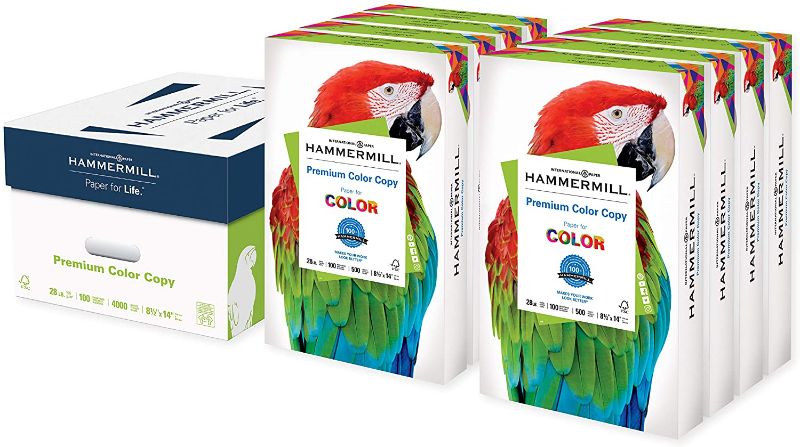 Photo 1 of Hammermill Printer Paper, Premium Color 28 lb Copy Paper, 8.5 x 14 - 8 Ream (4,000 Sheets) - 100 Bright, Made in the USA, 102475
