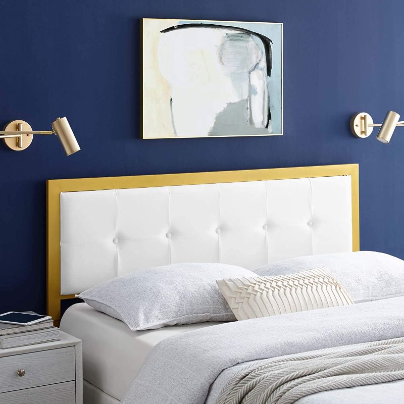 Photo 1 of Modway MOD-6177 Teagan Tufted Performance Velvet Queen Headboard in Gold White
