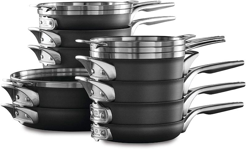 Photo 1 of Calphalon Premier Space Saving Pots and Pans Set, 15 Piece Cookware Set, Nonstick
(Incomplete)