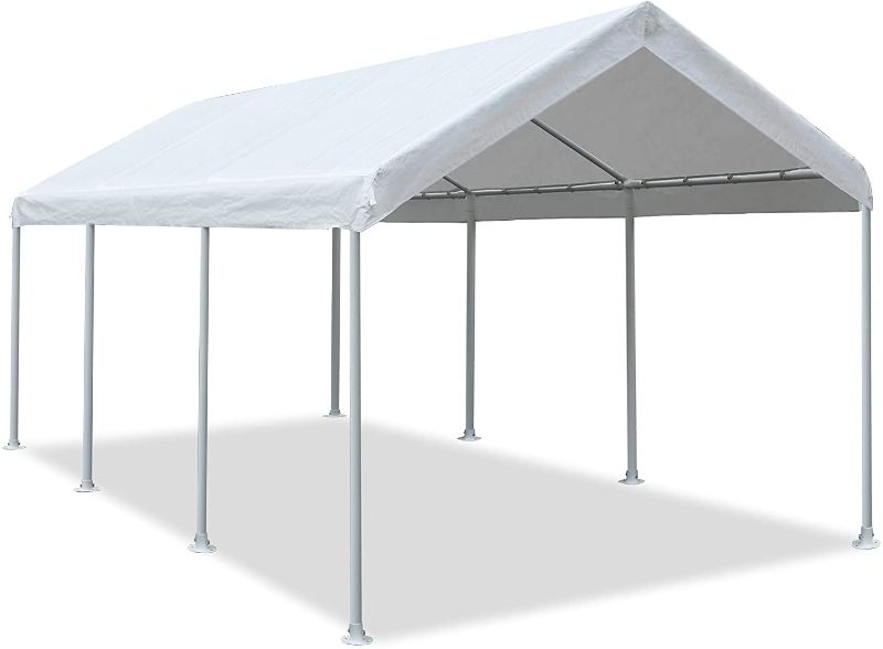Photo 1 of Abba Patio 10 x 20 ft Outdoor Heavy Duty Carport Car Canopy Portable Steel Garage Tent Boat Shelter for Party, Wedding, Garden Storage Shed, White, 8 Legs
