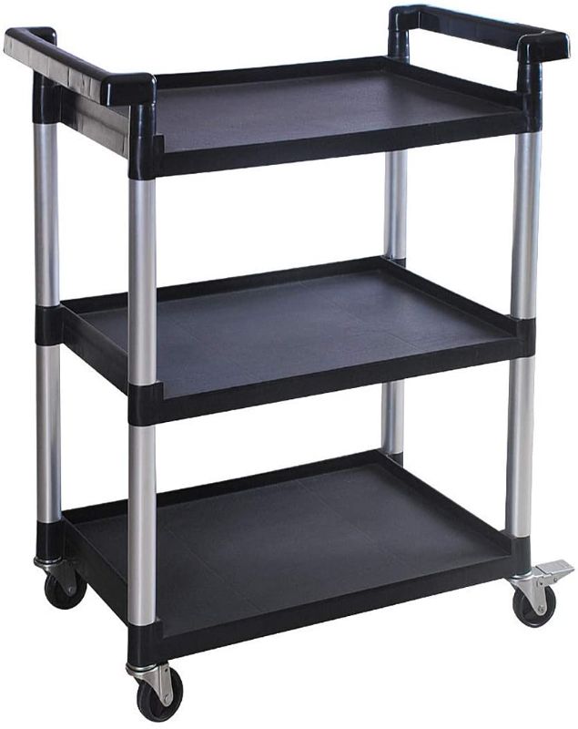 Photo 1 of MaxWorks 80774 3-Shelf Utility Plastic Cart with Wheels-225 Lbs Maximum Capacity , Black
