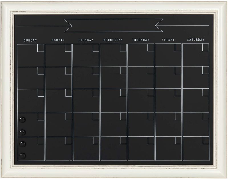 Photo 1 of DesignOvation Macon Framed Magnetic Chalkboard Monthly Calendar, 20x26 Inch, Soft White
