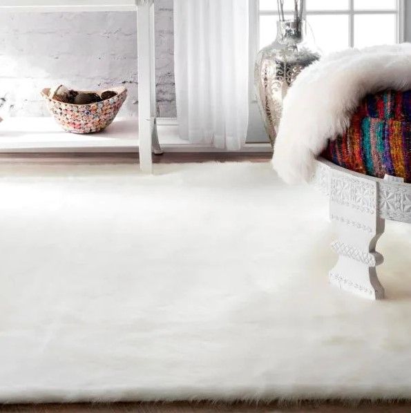 Photo 1 of Cloud Faux Sheepskin Plush Shag Ivory 8 ft. x 10 ft. Area Rug
