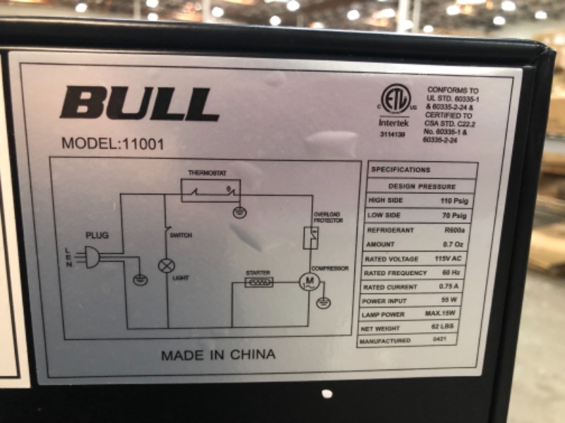 Photo 4 of Bull Outdoor Products 11001 Stainless Steel Front Panel Refrigerator
