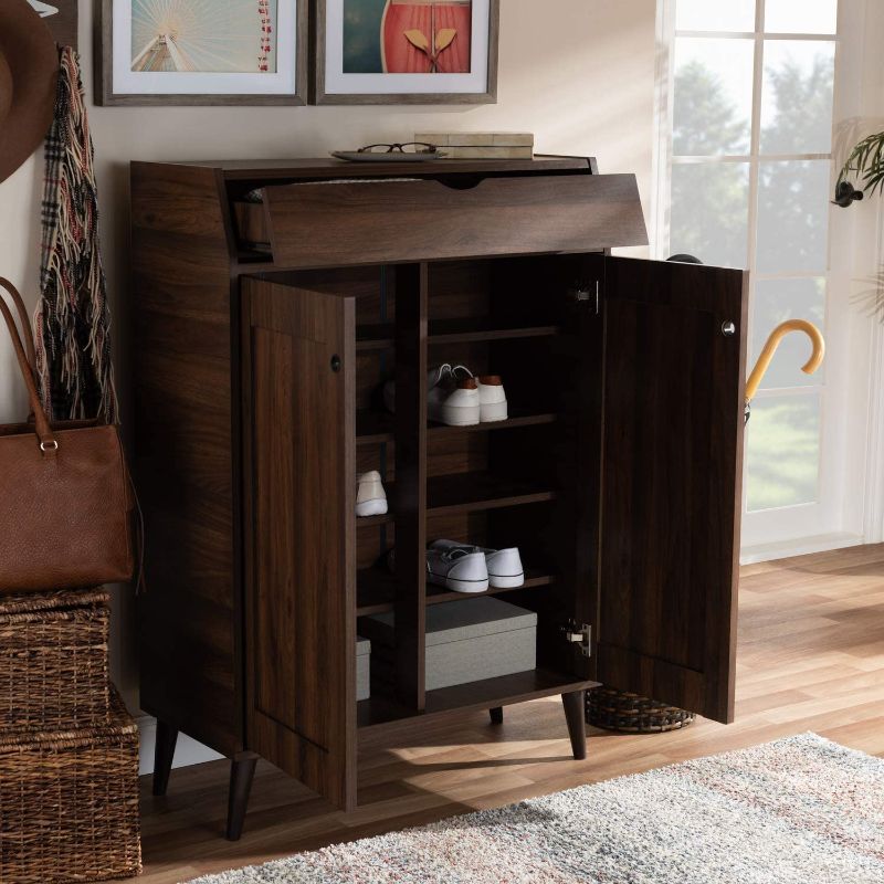 Photo 1 of Baxton Studio Cormier Mid-Century Modern Walnut Brown Finished 2-Door Wood Entryway Shoe Storage Cabinet
