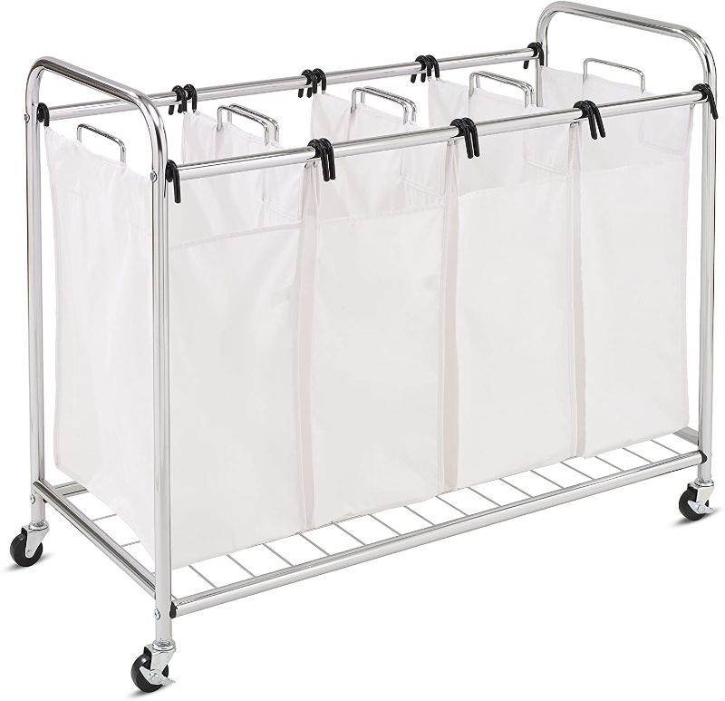 Photo 1 of Honey-Can-Do Heavy Duty Quad Rolling Laundry Sorter Hamper, Chrome/White
