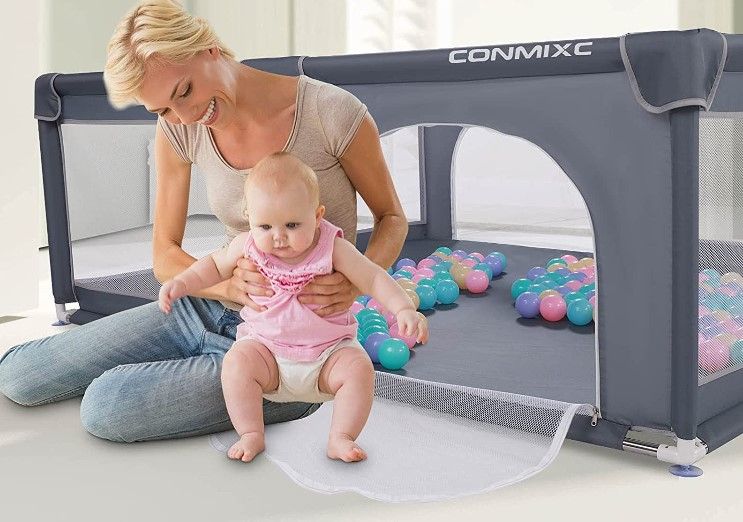 Photo 1 of CONMIXC Baby Playpen, Extra Large See Through Play Pen Play Yard Playpen for Babies and Toddlers, Portable Baby Fence Play Area, Baby Gate Playpen, Baby Playard Playyard with Zipper Gate (72” x 59”)