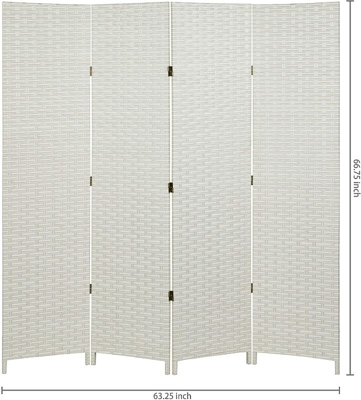 Photo 1 of MyGift Folding Wood Room Divider, Standing 4-Panel Woven Privacy Screen, White
