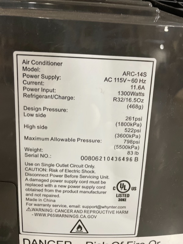 Photo 3 of Whynter 14000 BTU Dual Hose Portable Air Conditioner (ARC-14S)(HAS DAMAGE ON THE CORNER