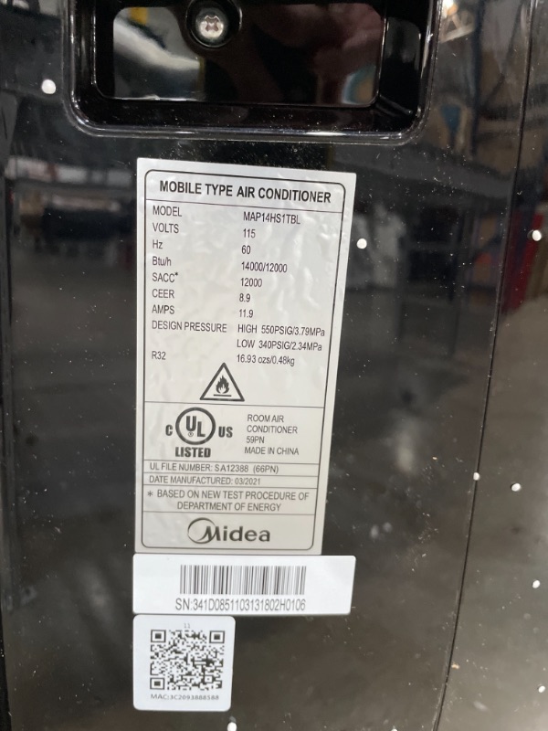 Photo 4 of NON-FUNCTIONAL: Midea Duo Ultra Quiet Smart HE Inverter Portable Air Conditioner, Dehumidifier, and Fan, Works With Alexa, Includes Remote Control, 14,000 BTU (12,000 BTU SACC) with Heater, Cools up to 550 sq.ft.
