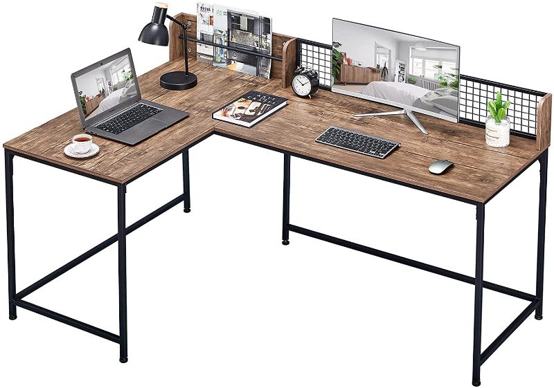 Photo 1 of **parts only ** GreenForest L Shaped Desk 65" x 43", Large L Desk with Storage, Corner Computer Desk for Writing, Home Office Study Gaming Modern Desk with Hutch, BLACK 
MISSING HARDWARE, **ACTUAL DESK COLOR IS BLACK***
