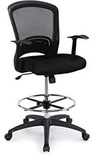 Photo 1 of Ergonomic Mid-Back Mesh Adjustable Drafting Chair with Foot Ring, Standing-Desk Matched Tall Swivel Computer Office Stool, Black
