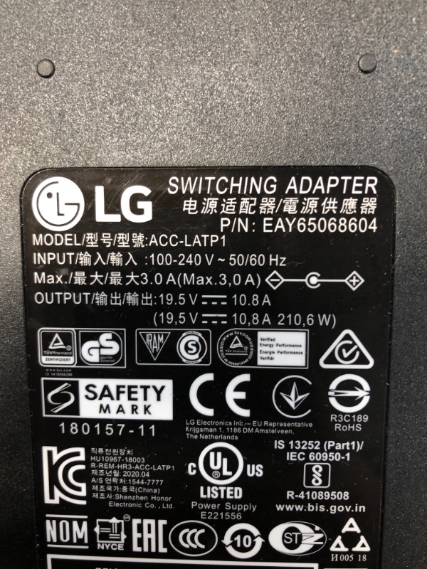 Photo 3 of LG AC Adapter 210W 19.5V 10.8A Acc-LATP1 EAY65068604 for LG LED/LCD/TV LG 32BL95U LG 32UL950-W LG 32BL75U-W LG 32BL75U-W+ Cord
